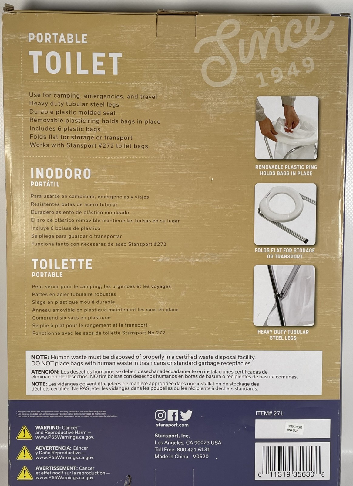 Stansport Portable Toilet – Camping, Travel, Emergencies – Heavy Duty NEW