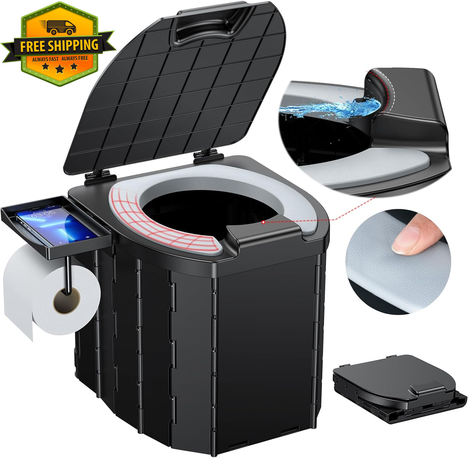Portable Camping Toilet Folding Potty 500lb Heavy Duty Outdoor Emergency
