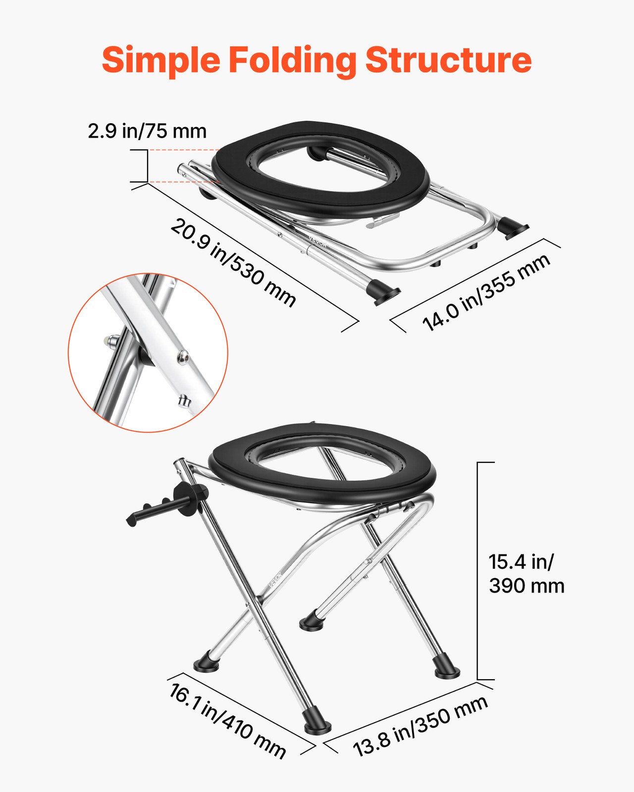 VEVOR Portable Toilet Folding Toilet Portable Chair 350 lbs Camping Travel Seat