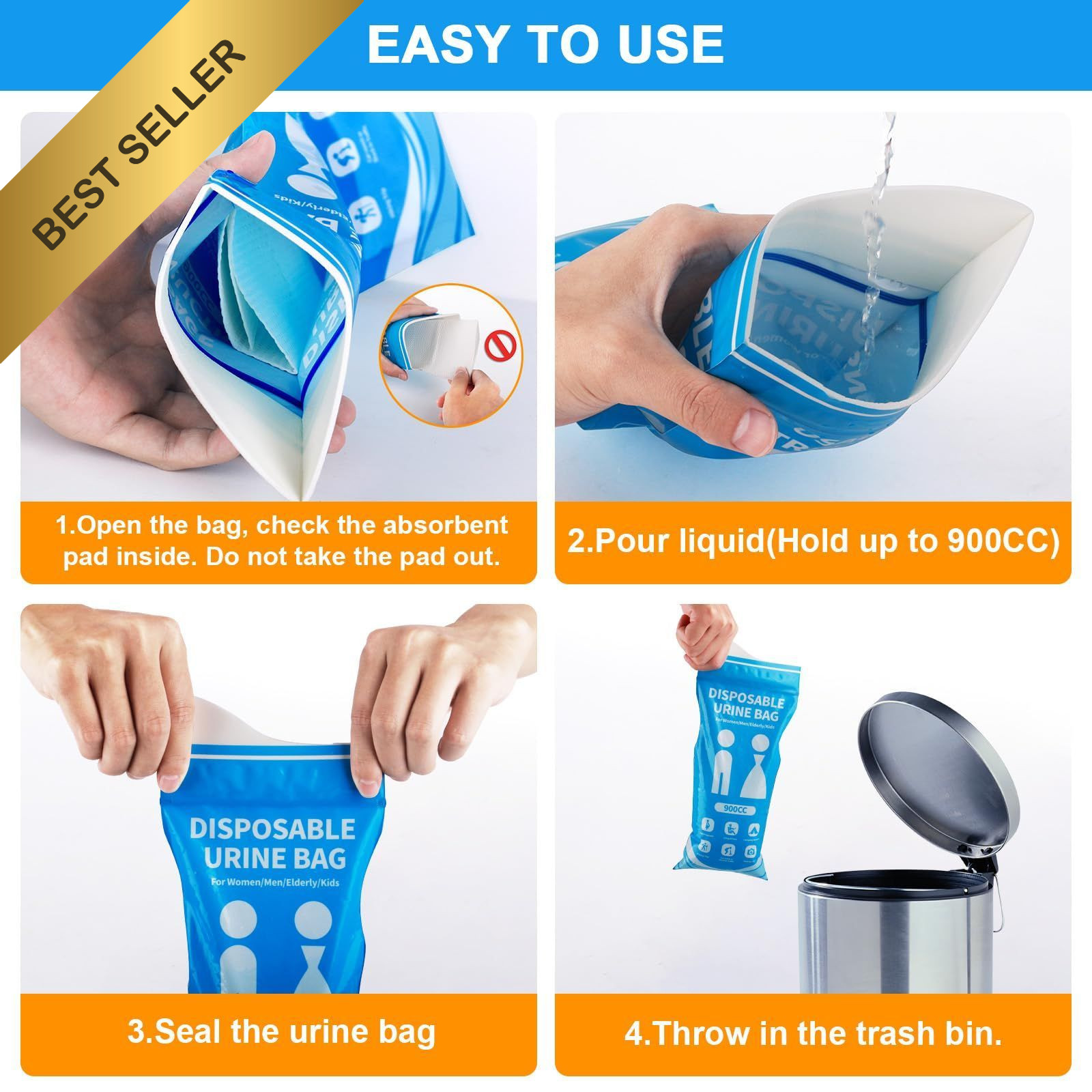 Disposable Urine Bags 900ML Travel Pee Vomit Portable Car Camping Toilet Blue