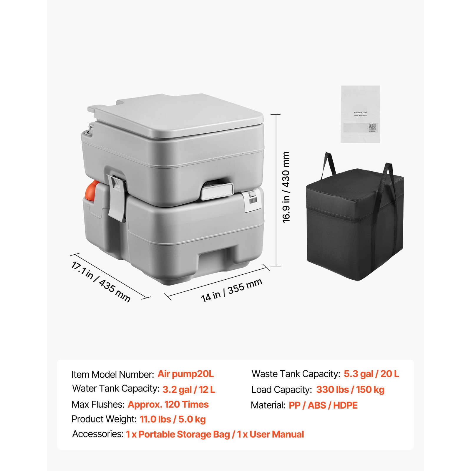 Uimoso Portable Outdoor Travel Toilet 5.3 Gallon Flush for Camping and Hiking