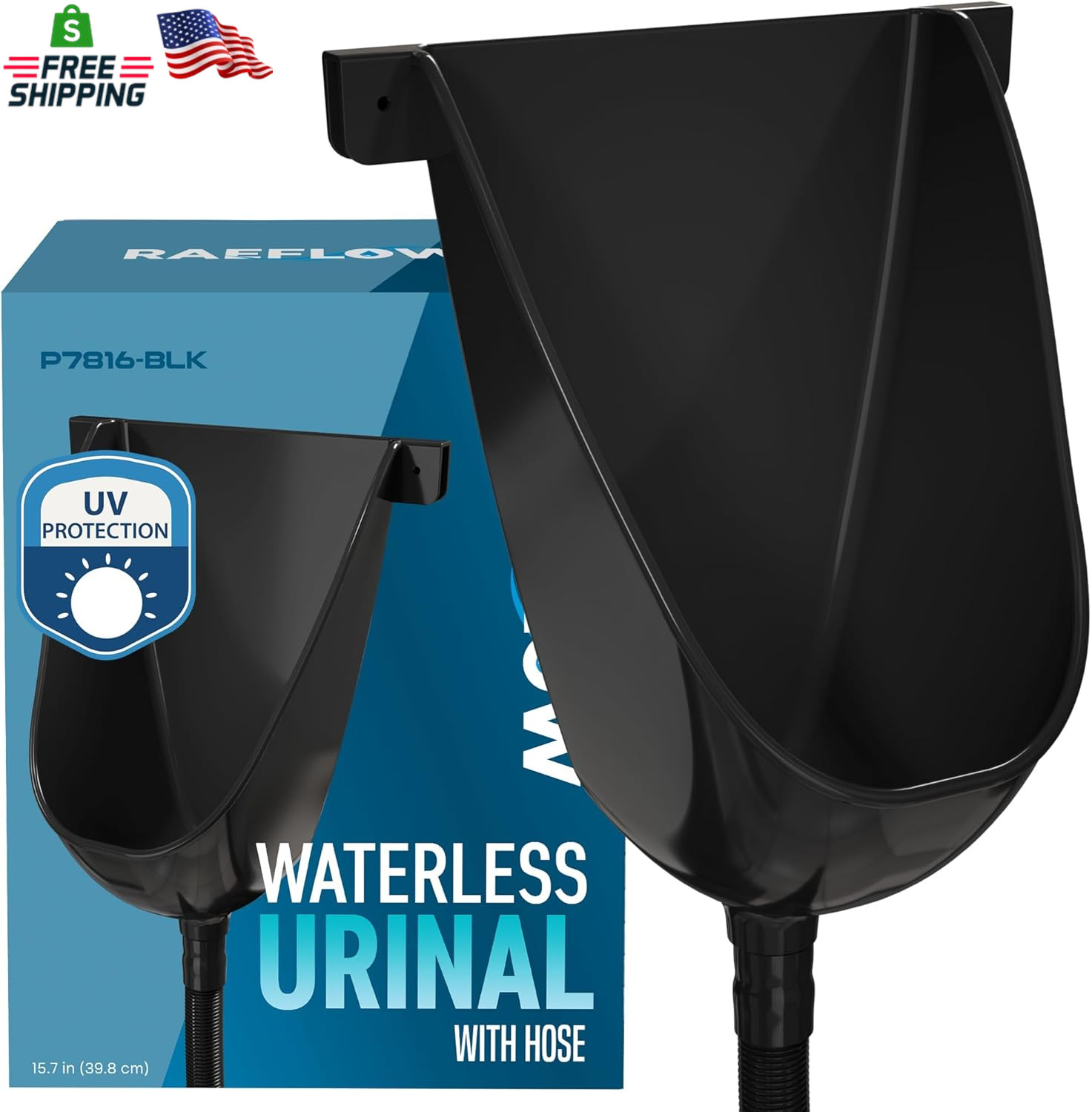 Waterless Urinal with Hose (Black) – UV Resistant outside Urinal, Outdoor Plasti