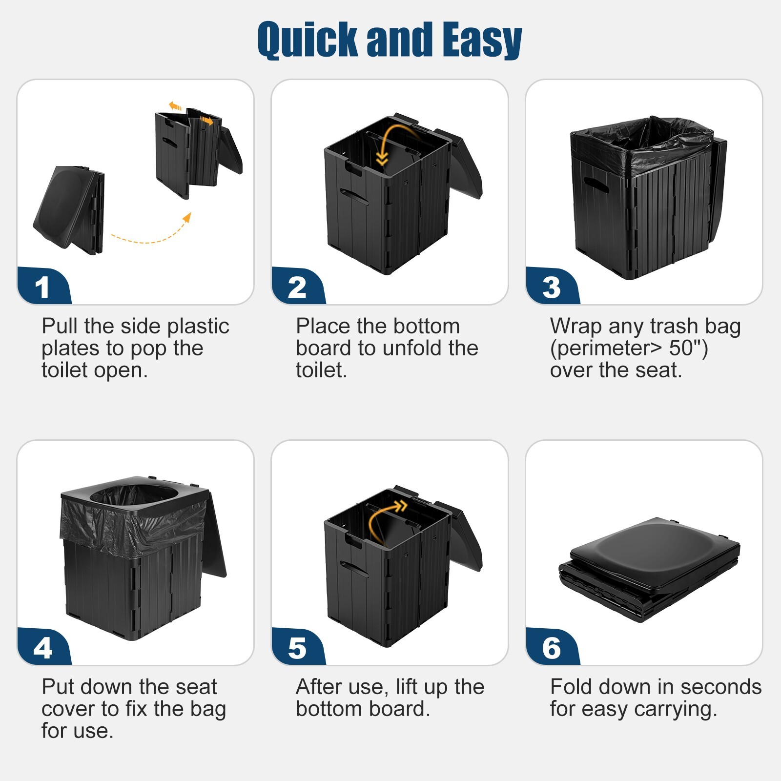 XL Foldable Camping Toilet with Detachable Phone Shelf and Toilet Paper Holder