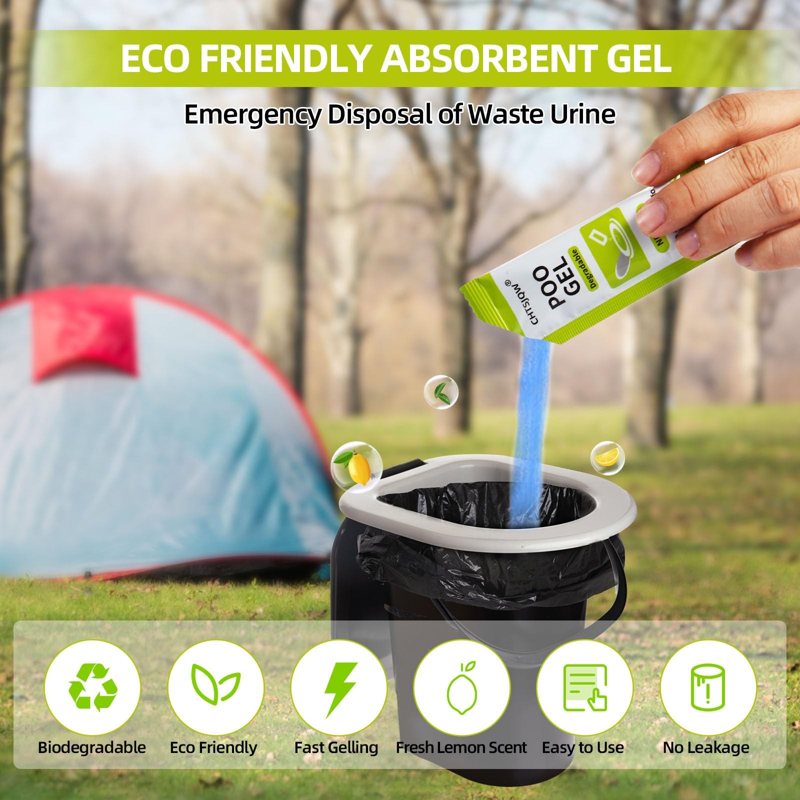 Portable Toilet Absorbent Gel, 25 Pack Poo Urine Deodorizing Treatment for Ca…