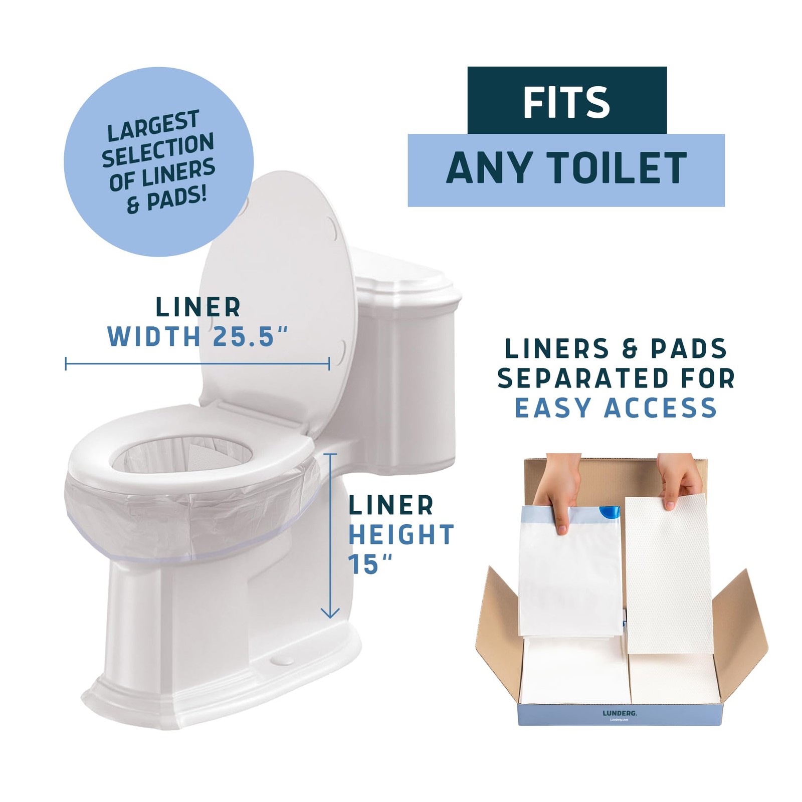 Toilet Liners with Super Absorbent Pads – Value Pack 50 Count Universal Fit -…