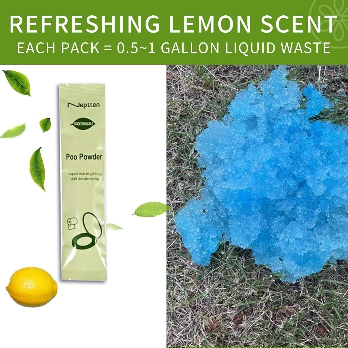 Fast-Acting Portable Toilet Powder for Outdoor Hygiene – Eco-Friendly Gel 2-Pack