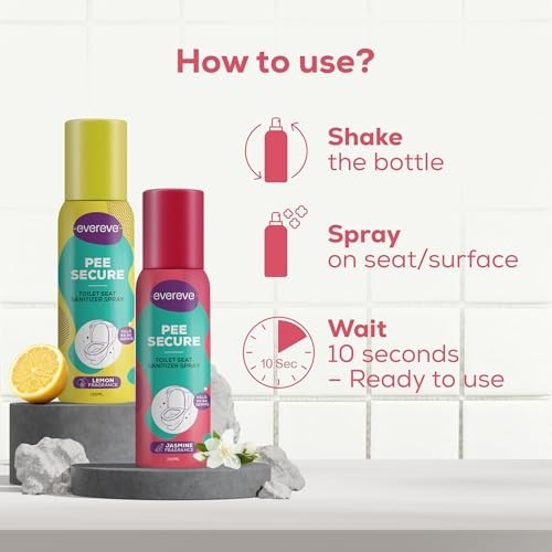 Evereve Pee Secure Toilet Seat Sanitizer Spray Jasmine Lemon Pack of 2 x 100ml