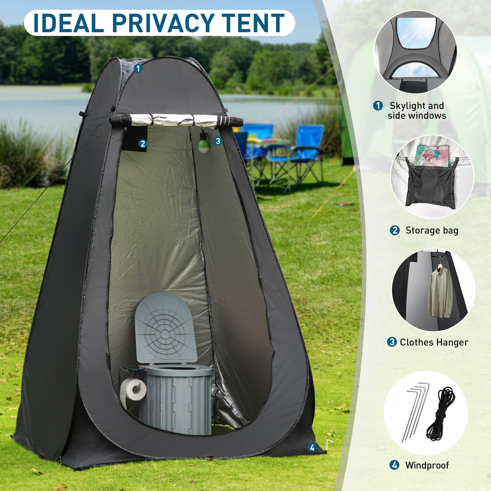 74.8in Portable Toilet with Pop Up Privacy Tent Large Portable Toilet for Adults