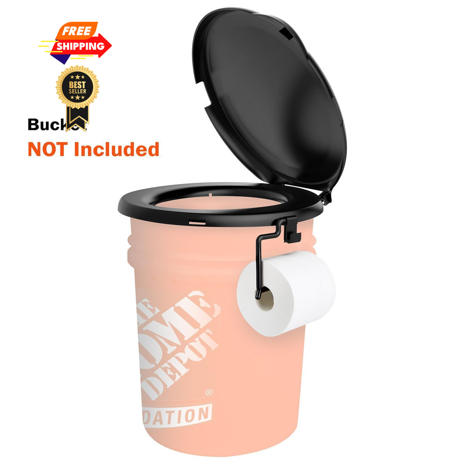 Portable Toilet Seat for 5 Gal Buckets, Camping with Lid Black