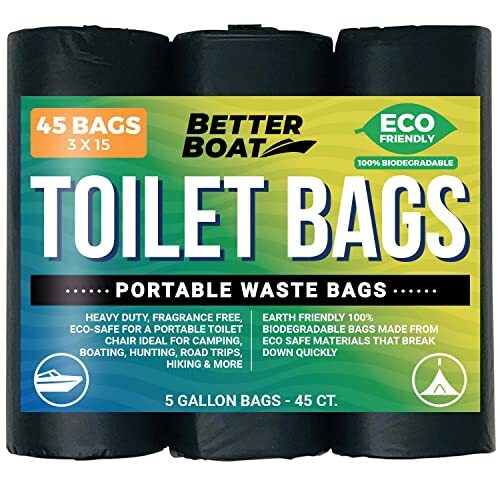 45 Toilet Bags, Biodegradable & Portable Potty Bags for 5 Gal Human Waste Bag