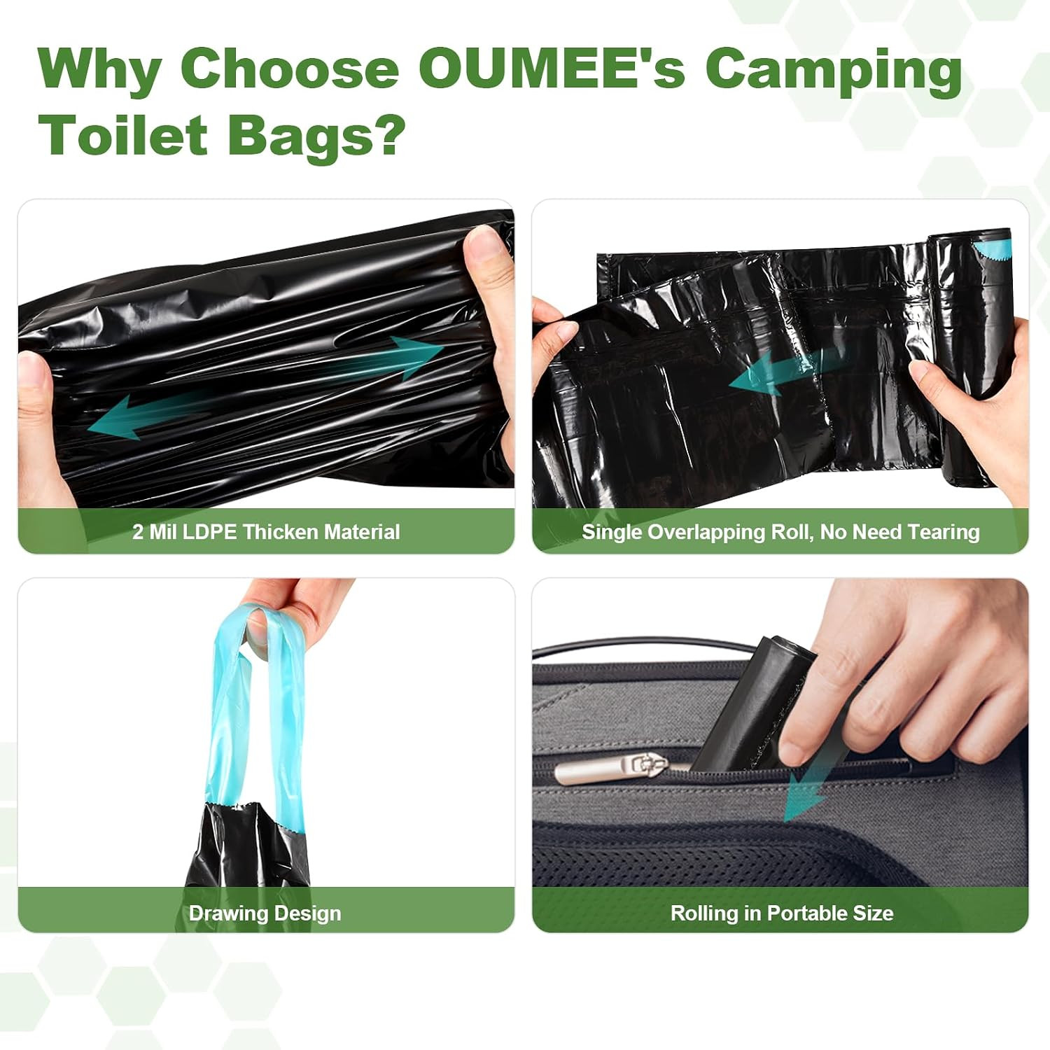 30 Pack Camping Toilet Bags, 8 Gallon Portable Toilet Bags, Toilet Waste Bags