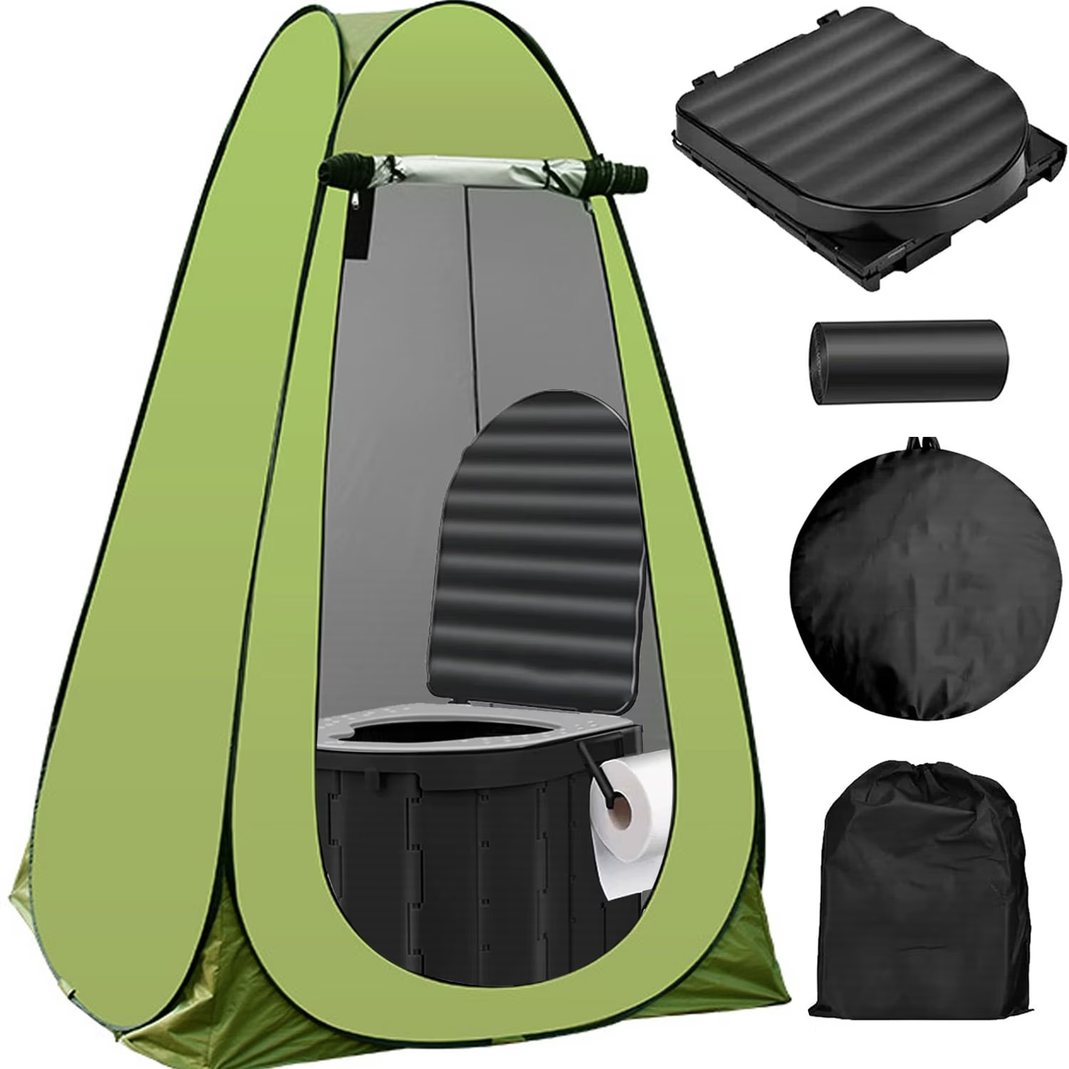 Portable Foldable Camping Toilet Set Privacy Tent Ergonomic Travel Potty Black