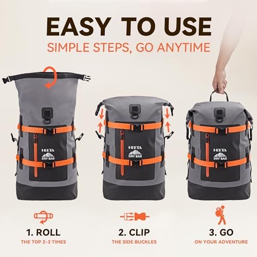 Dry Bags Waterproof Backpack for Men & Women, Roll Top Heavy Duty 40L Grey