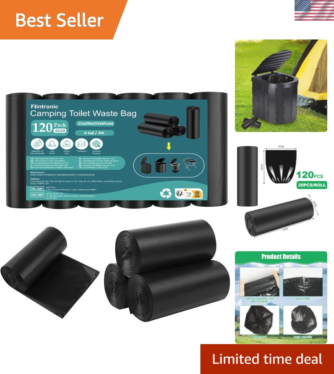 Heavy Duty Camping Toilet Bags 120 Pack – Leak Resistant Waste Bags