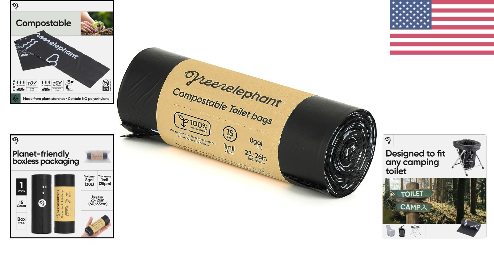Unscented Biodegradable Toilet Liners – 15 Pack for Outdoor Camping & Hiking Use