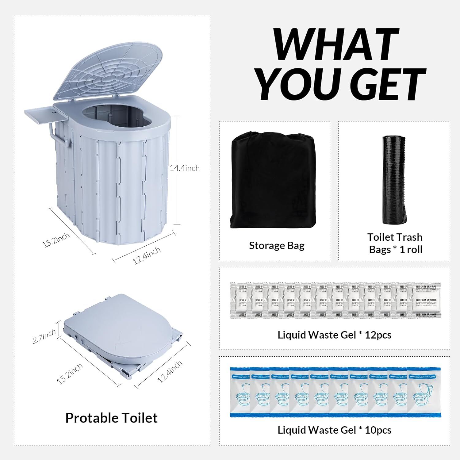 Upgrade XL Portable Toilet for Adults Extra Large Portable Travel Floding Toilet