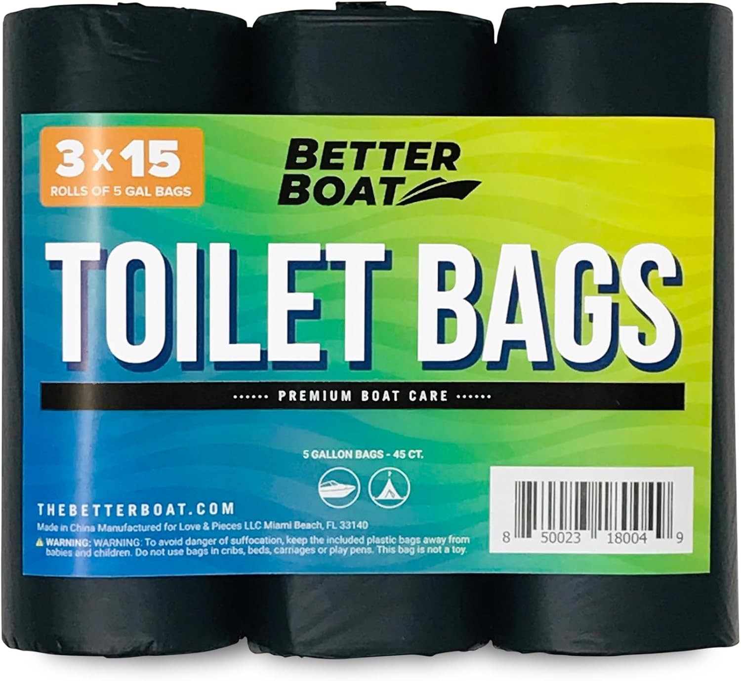 45 Portable Toilet Bags, Plant Based 8 Gallon for 5 Gallon Buckets Human Waste B