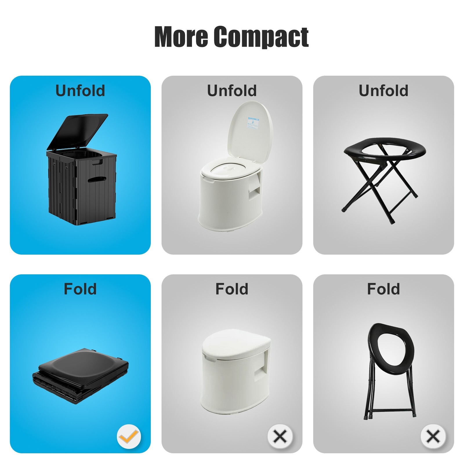 XL Foldable Camping Toilet with Detachable Phone Shelf and Toilet Paper Holder