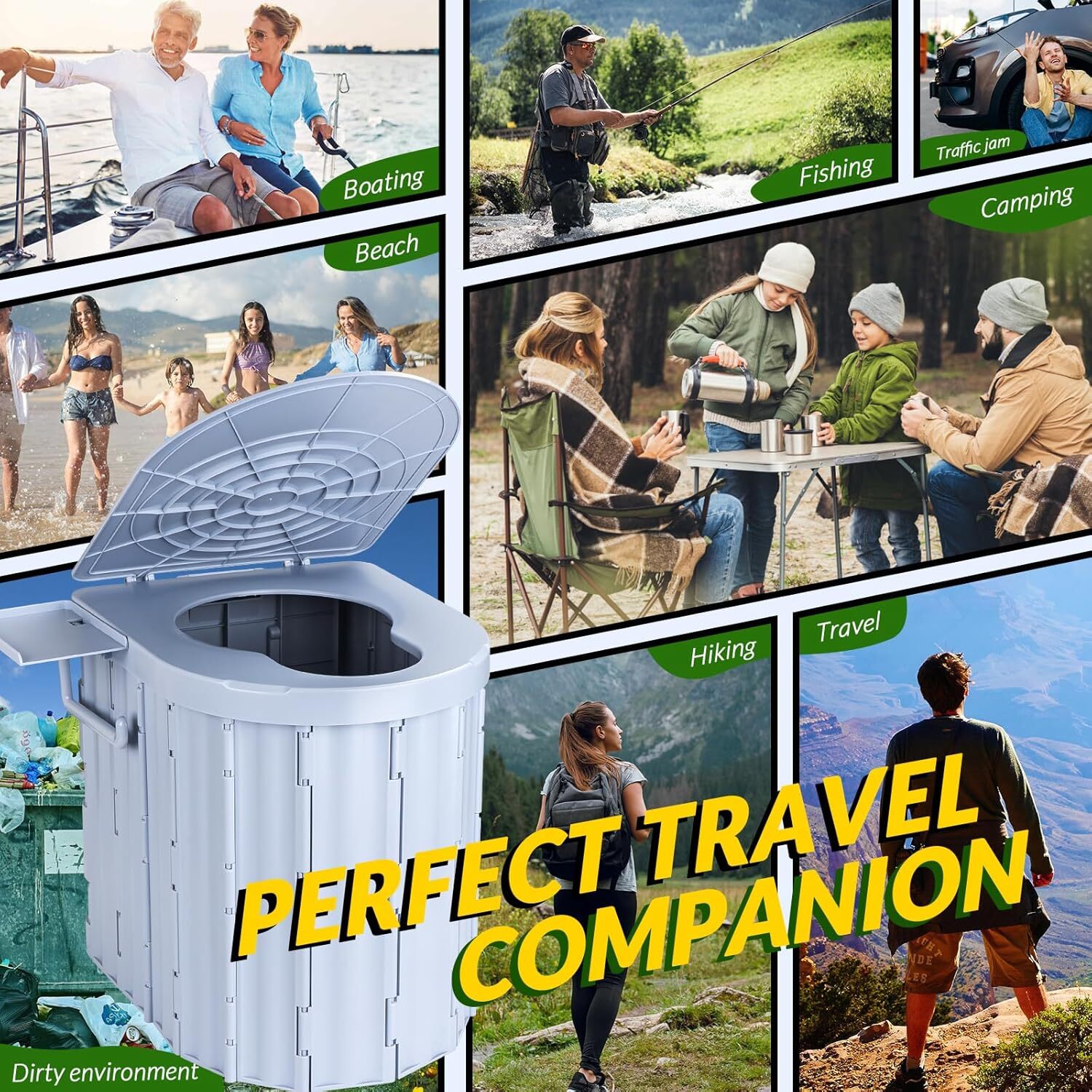 Upgrade XL Portable Toilet for Adults Extra Large Portable Travel Floding Toilet