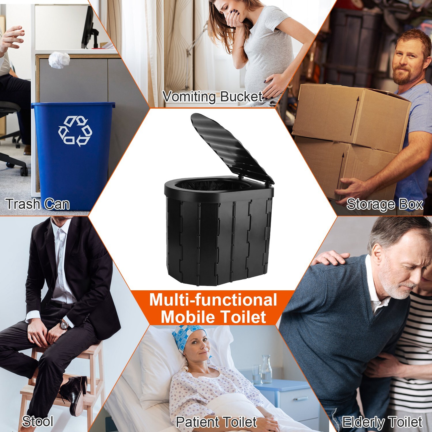 Portable Folding Toilet Potty Seat for Travel Camping Car Emergency Kit with Lid