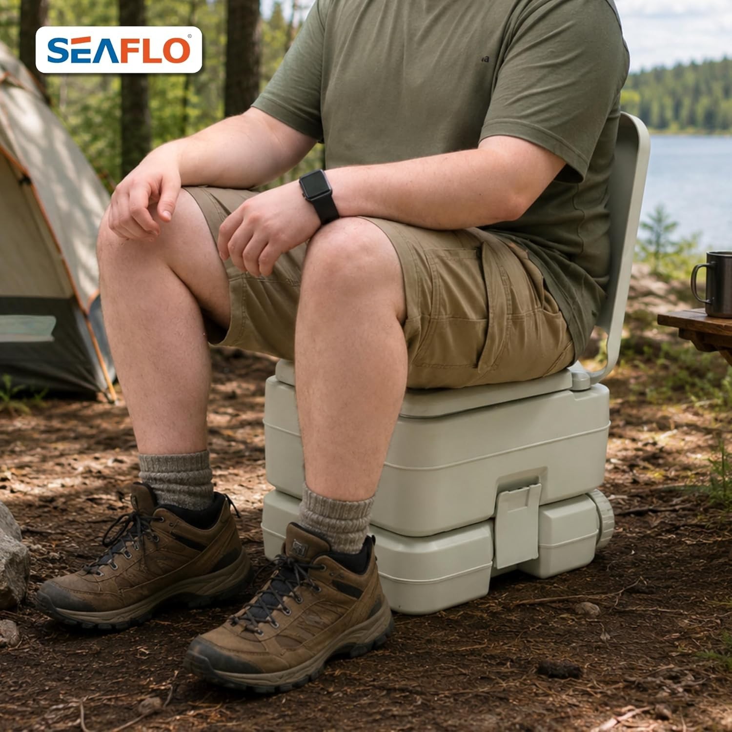 Portable Camping Toilet, 5.3 Gal Waste, 3.4 Gal Fresh, 440lb, 100 Flushes