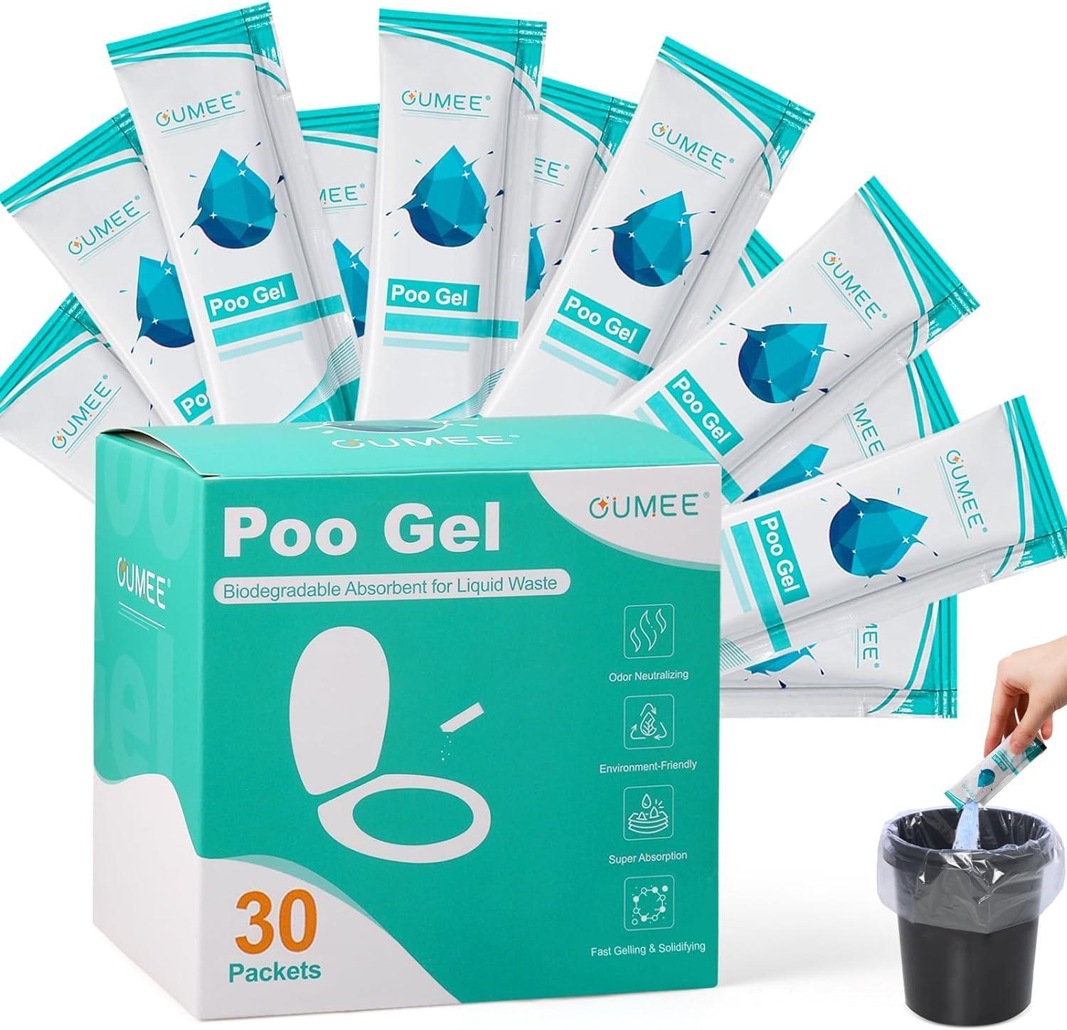 30 Pack Poo Gel for Portable Toilet, Camping Toilet Powder for Potty Bags, Eco a