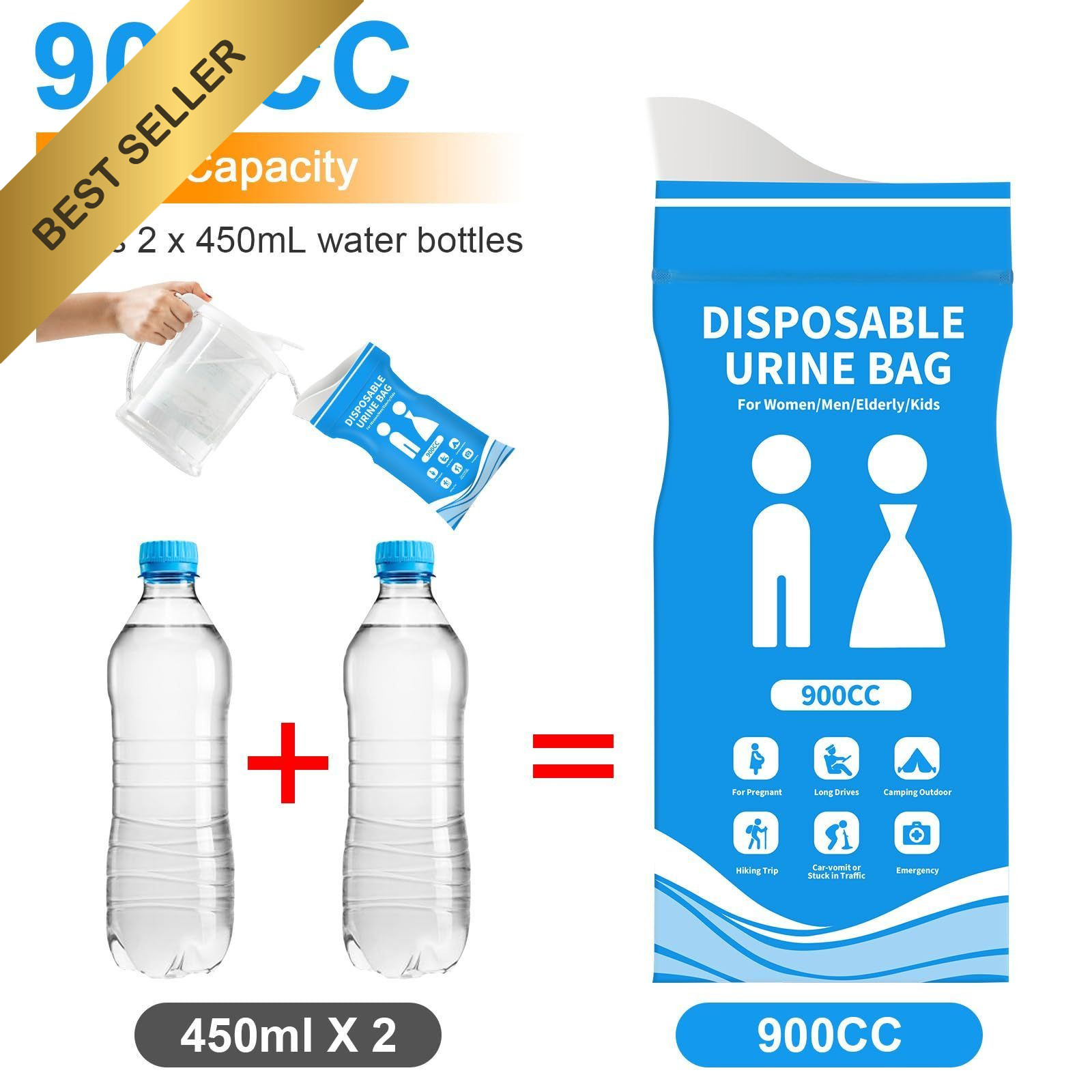 Disposable Urine Bags 900ML Travel Pee Vomit Portable Car Camping Toilet Blue