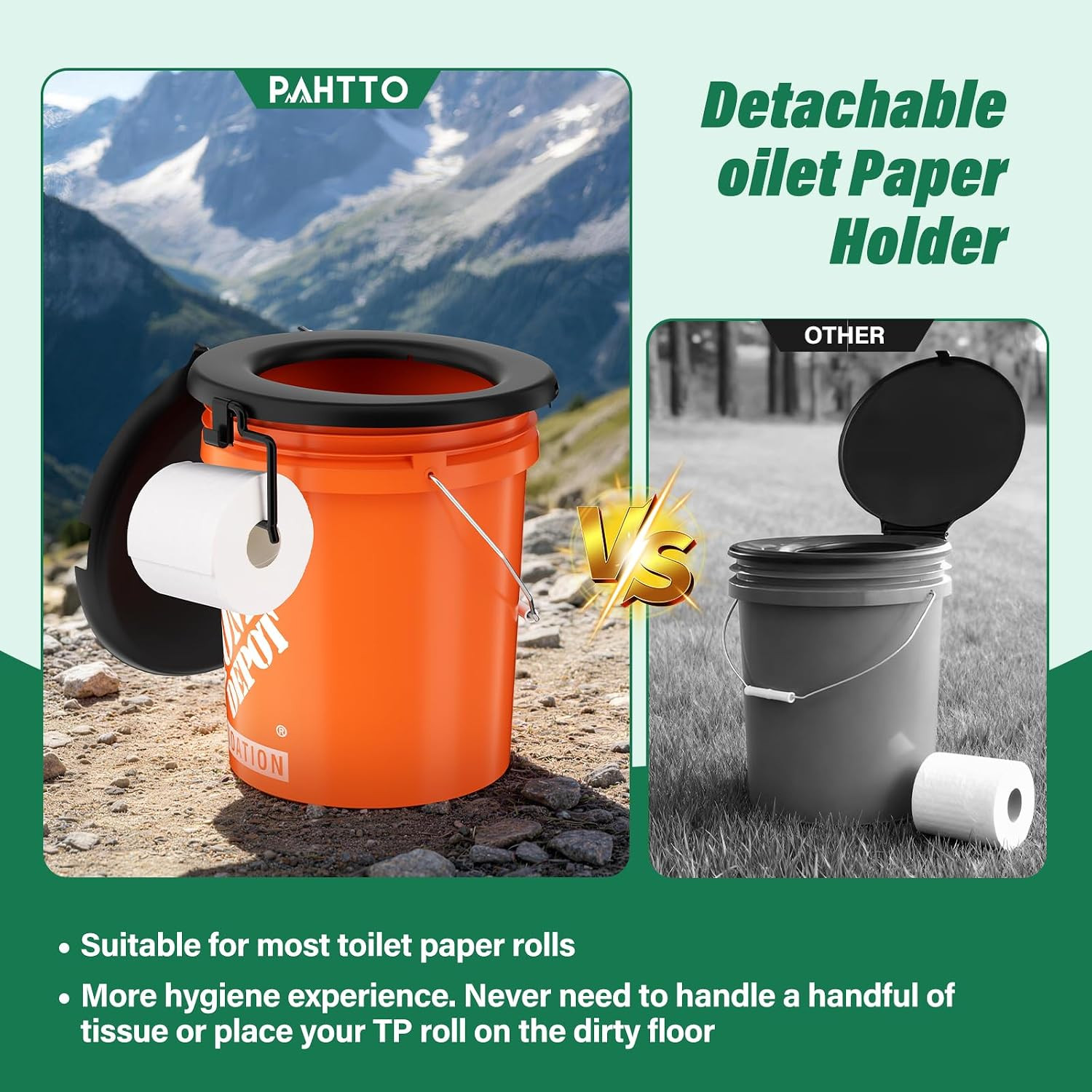 PAHTTO Portable Toilet Seat for 5 Gal Buckets, Camping Toilet with Lid for Adult