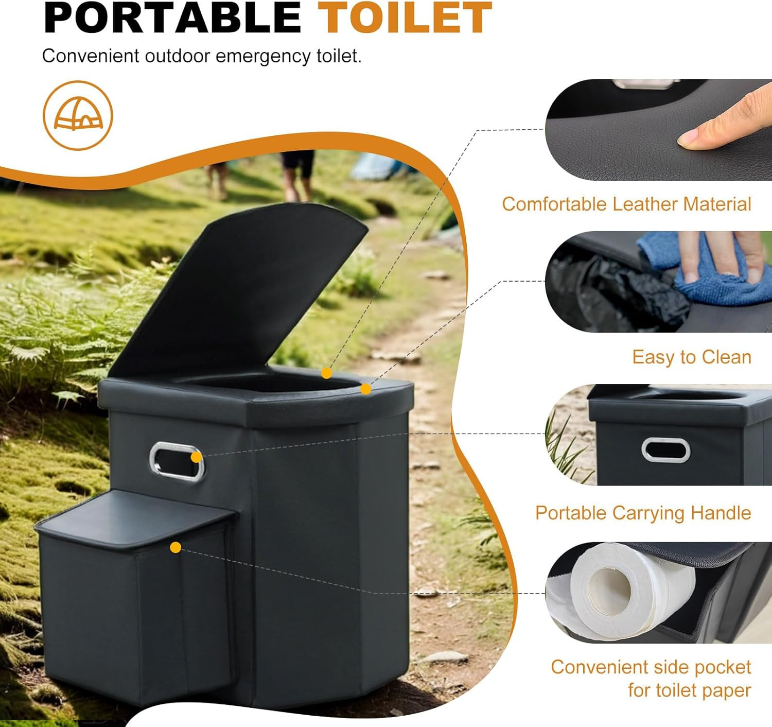 Upgrade XL Portable Toilet for Adults, Extra Large Portable Travel Floding Toile