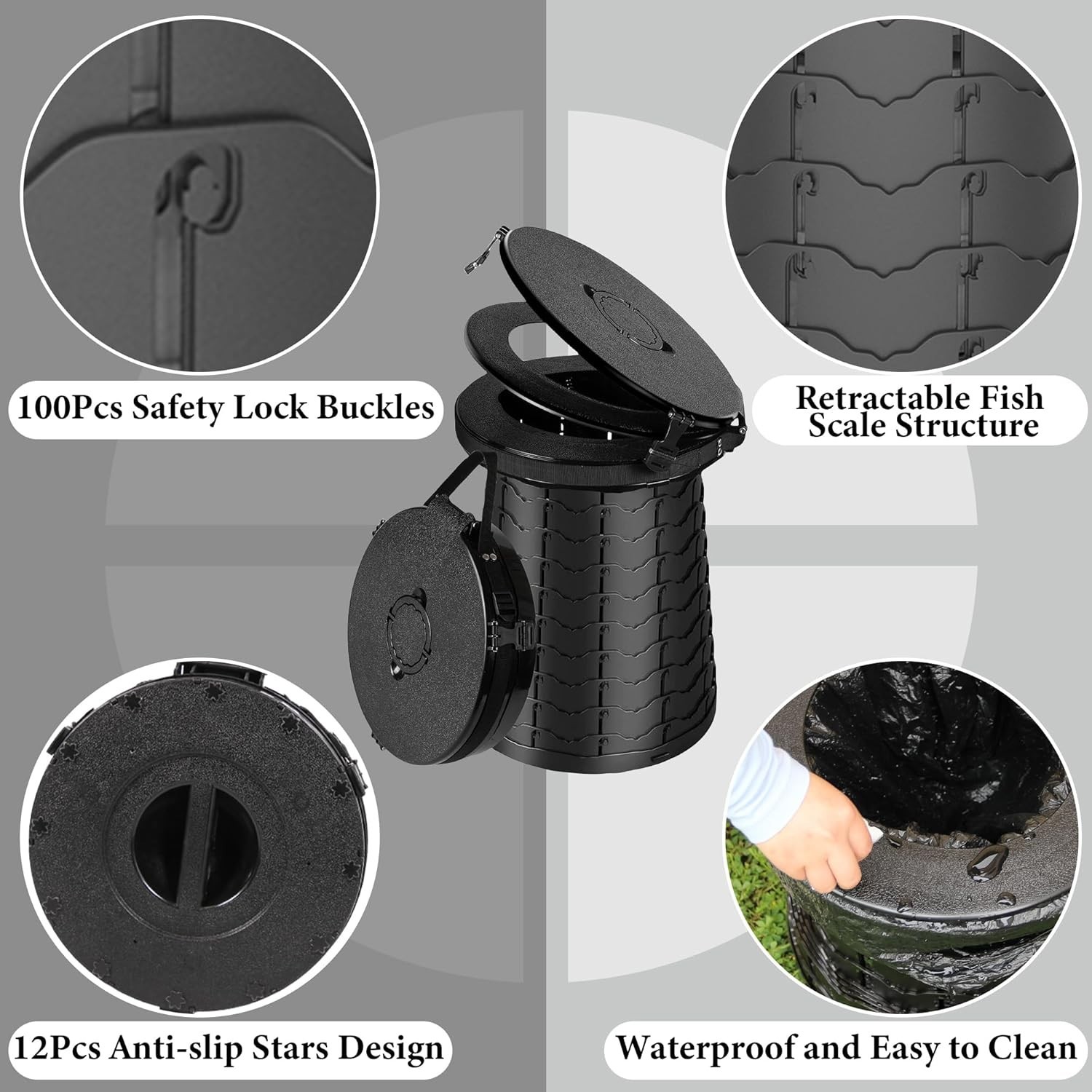 XXL Portable Toilet for Camping – 19.7″ Adjustable, 880Lbs Capacity, Foldable