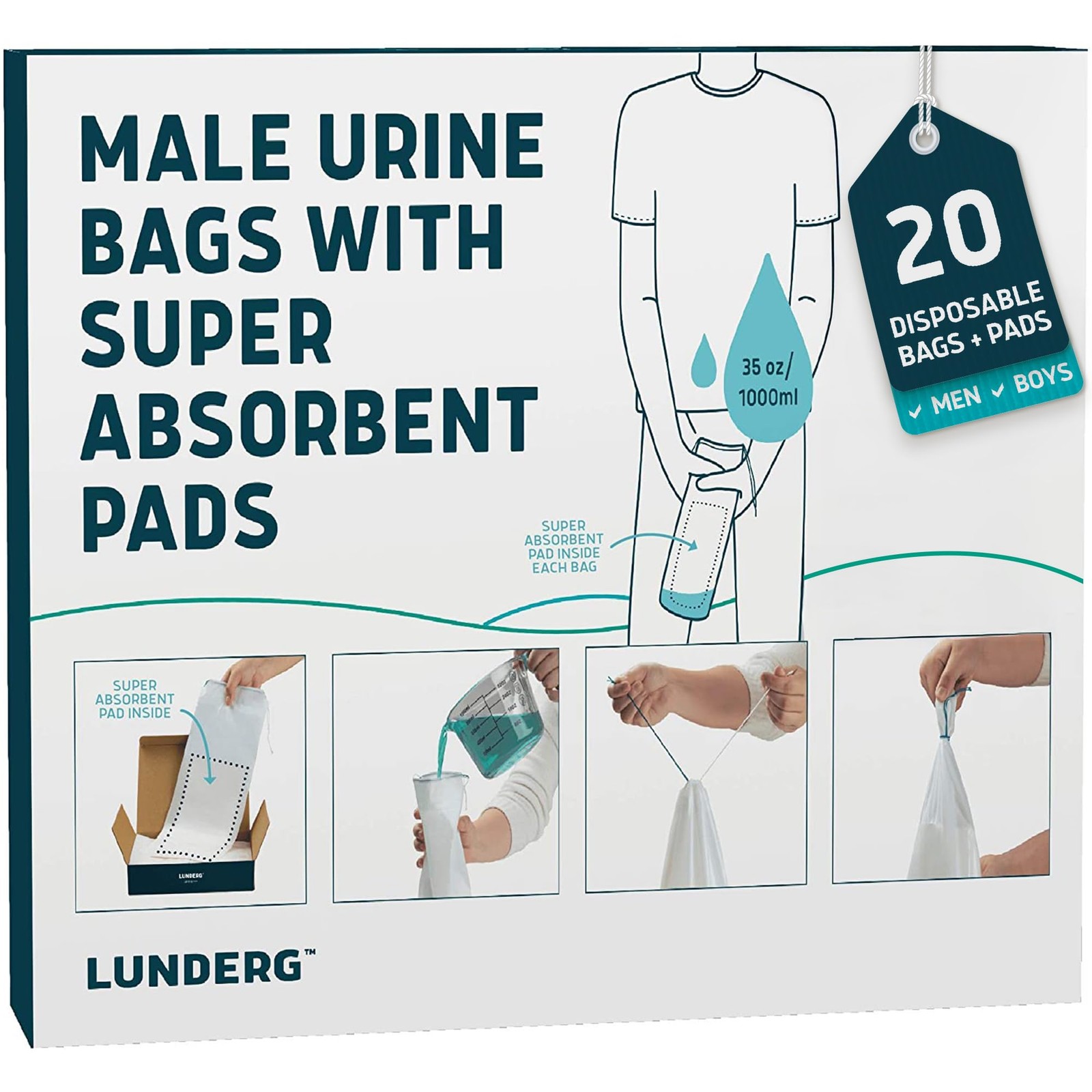 Disposable Urine Bags for Men 20 Count – Medical Grade LDPE Plastic – Portable