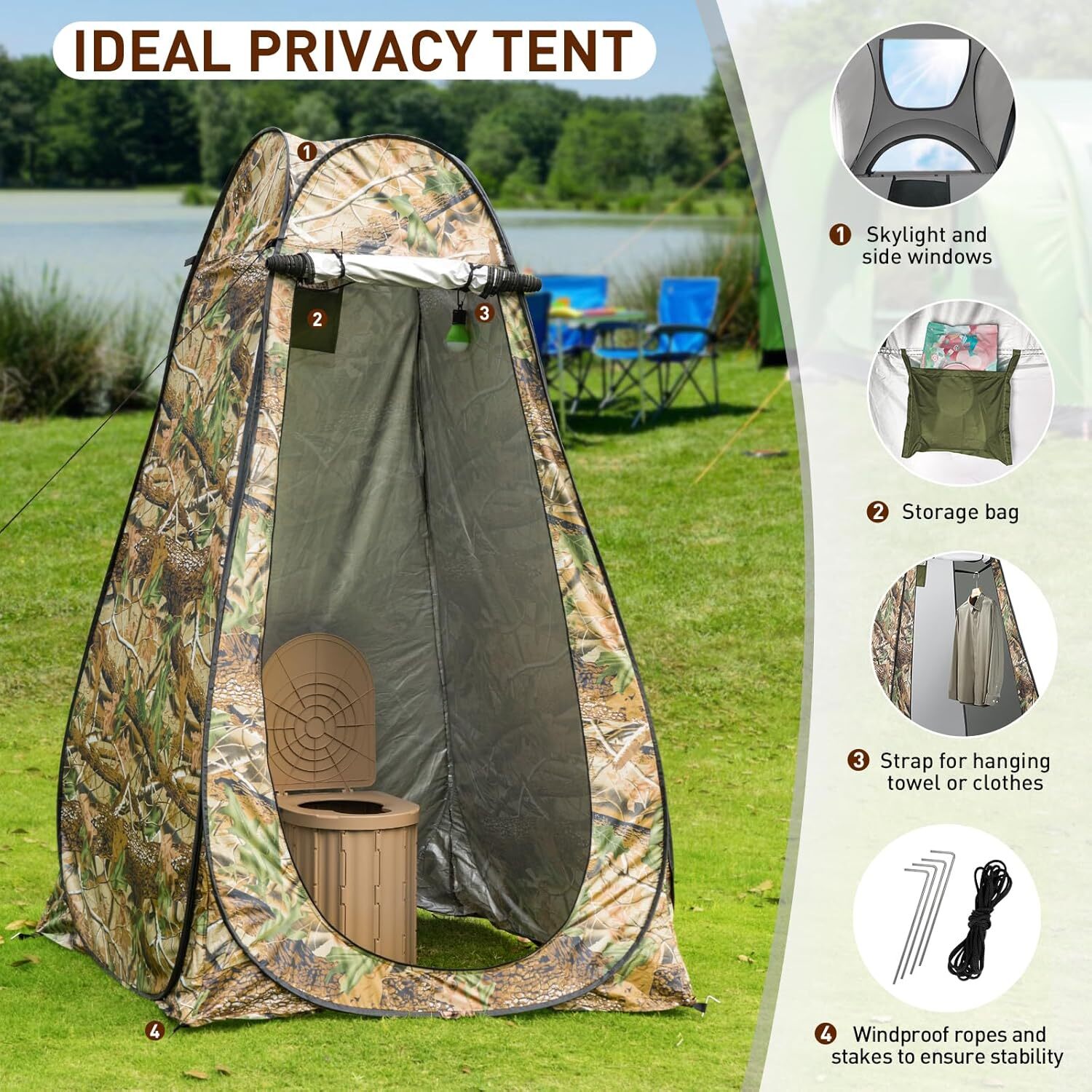 Portable Potty Toilet with Pop-Up Privacy Tent Outdoor Camping Travel Mobile US