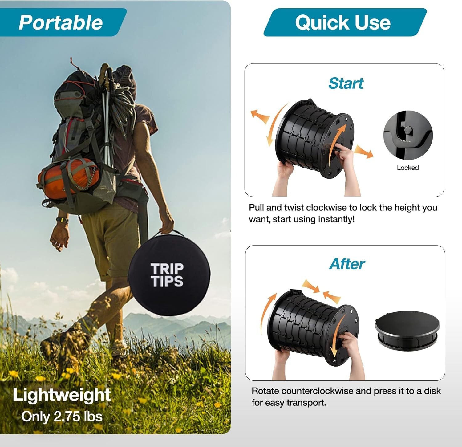 Sturdy Retractable Toilet for Camping & Travel – Compact with Waterproof Bag