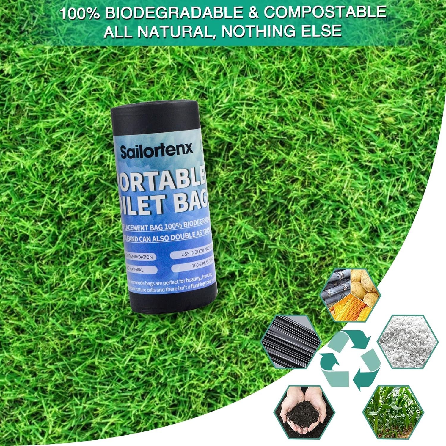 80/60/20 Portable Camping Toilet Bags 100% Compostable 8 Gallon Use with 5 Ga…