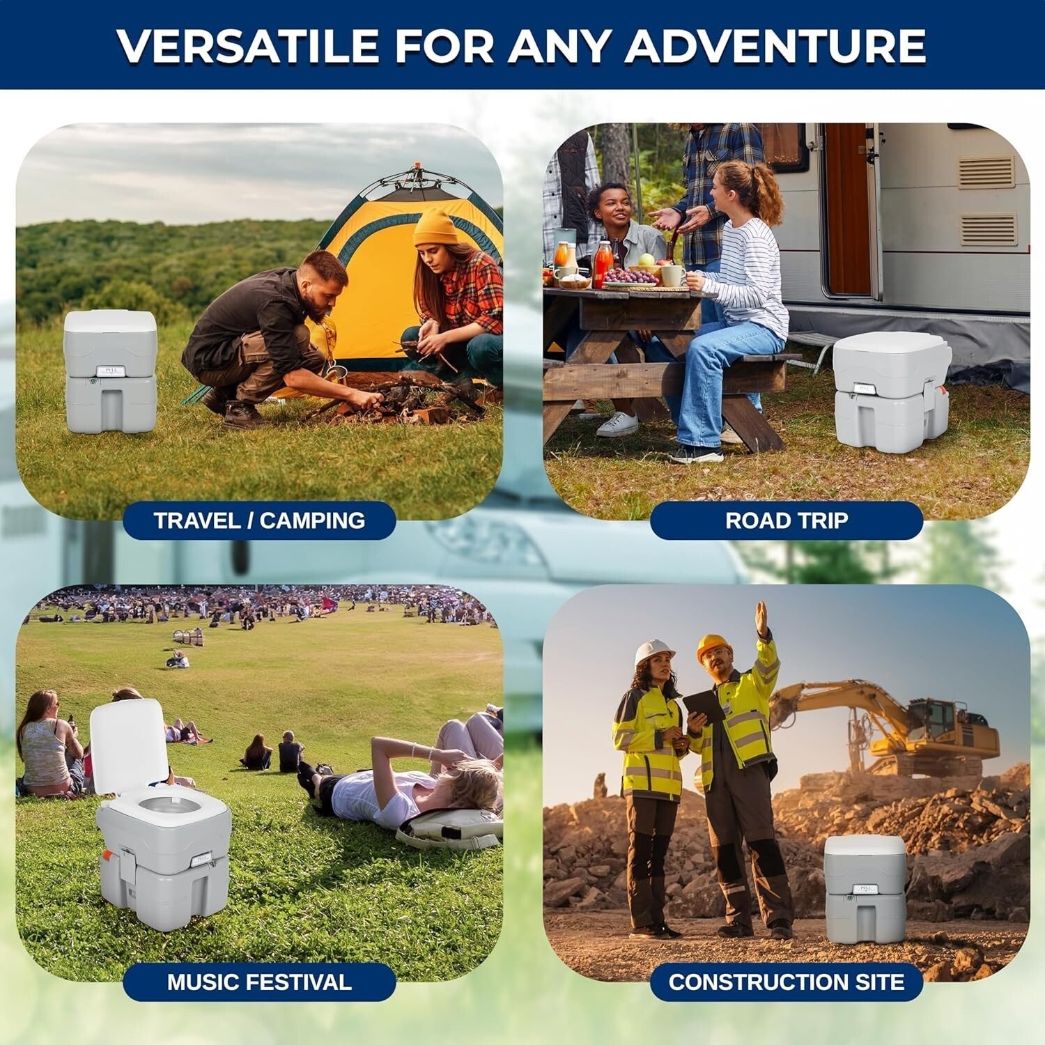 SereneLife 20-L Outdoor Portable Toilet w/ Detachable Waste Holding Tank-Gray