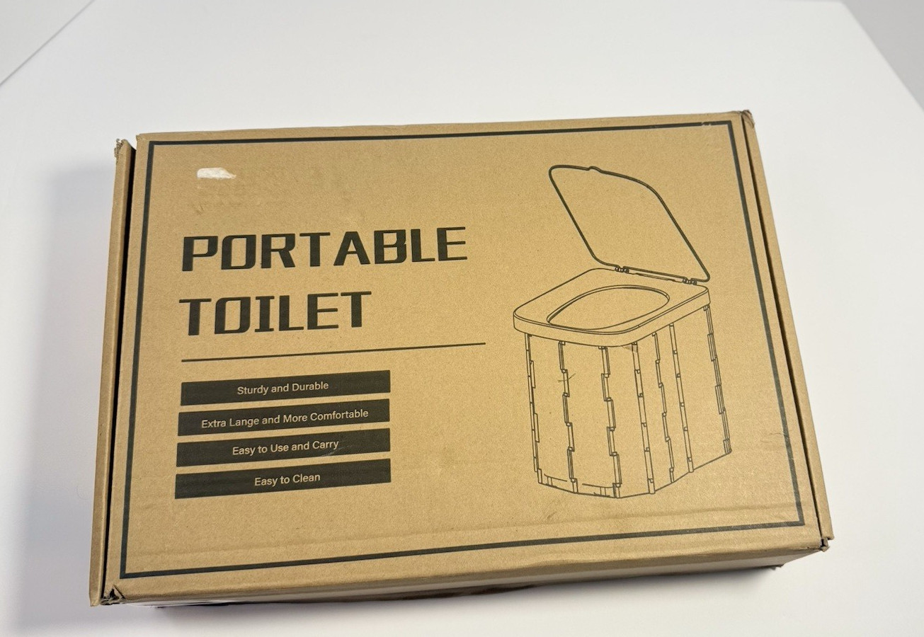Foldable Portable Camping Toilet, Plastic White/Gray, Rectangular 14x14x11