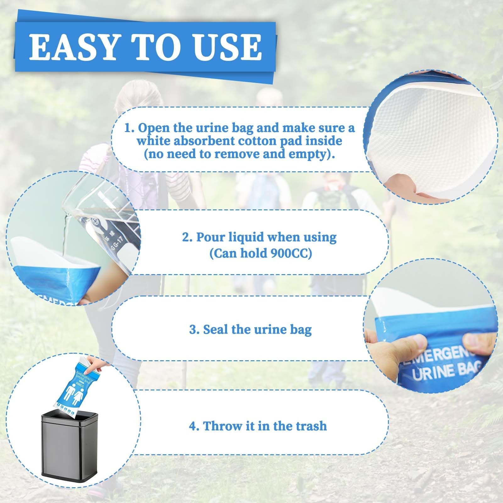 900ML HeavyDuty Disposable Urine Bags 12 Pcs Leakproof for Emergency Travel