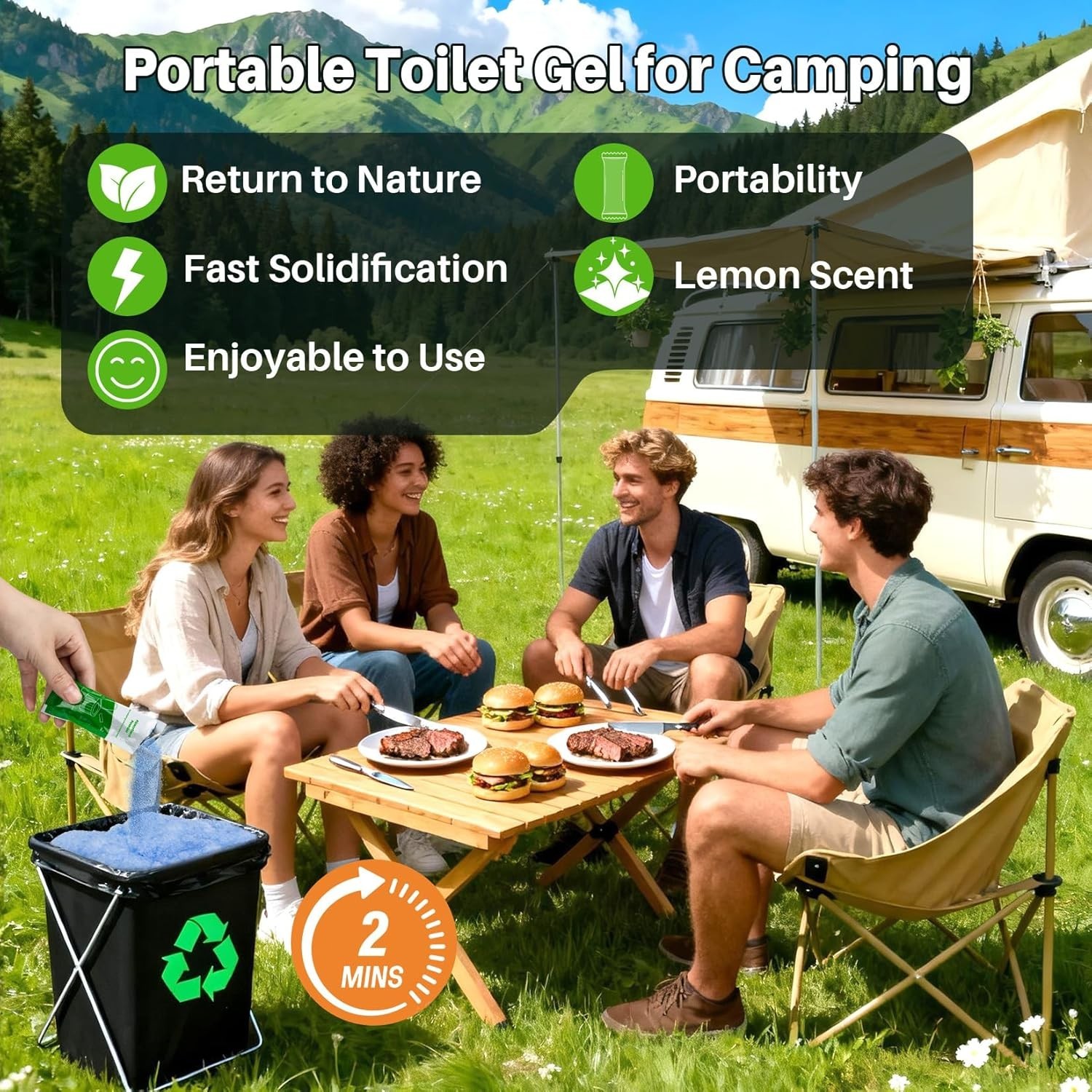 Poo Gel for Portable Toilet for Camping – 28 Packs Camping Toilet Bags Lemon Eco