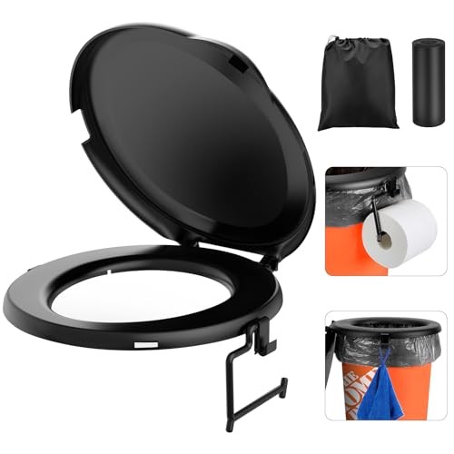 Portable Toilet Seat for 5 Gal Buckets, Camping Toilet Seat with Lid for Black