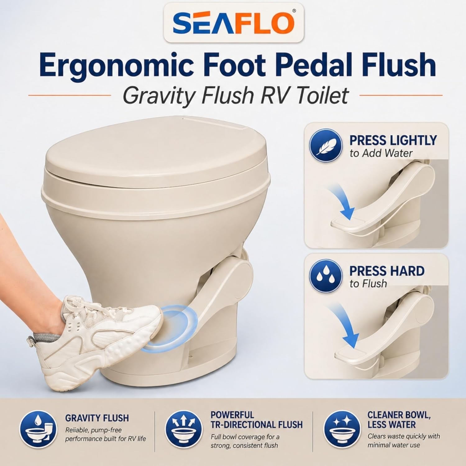 SEAFLO Ceramic Residential Height Camper/RV Toilet with Sprayer Attachment