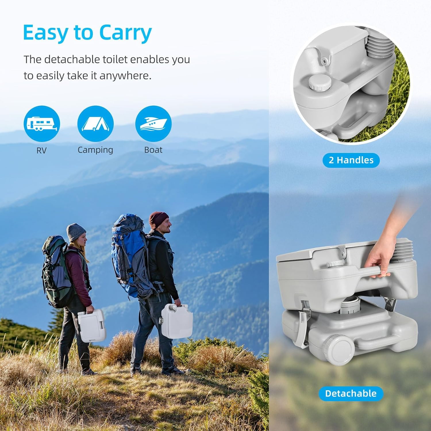 Portable 3.2 Gallon Toilet for Camping, RV, Boating & Hiking – Anti-Leak Design