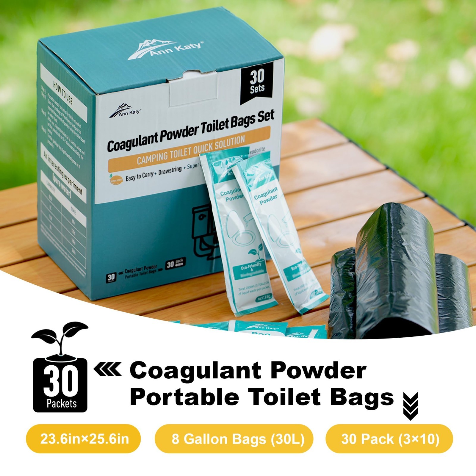 Super Absorbent Polymer Camp Toilet Chemicals – 30 Packs, Portable Gel for 5 Gal