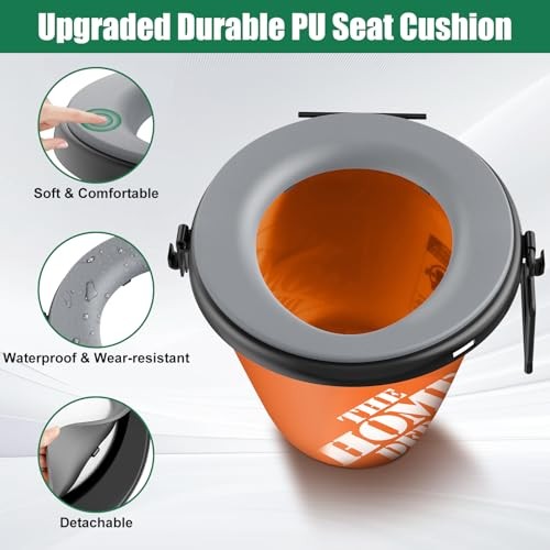 Bucket Toilet Seat with Cushion, 5 Gal Bucket Toilet Seat with Lid for