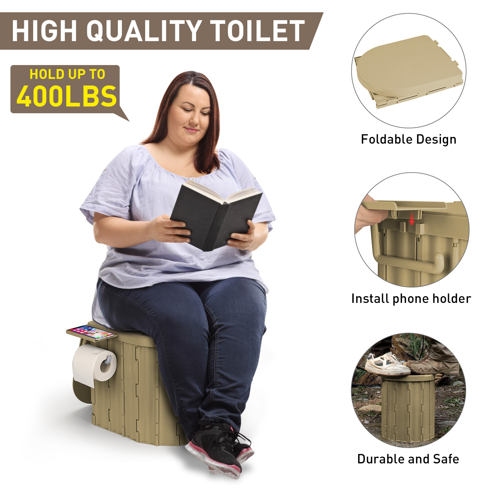 74.8in Portable Toilet with Pop Up Privacy Tent Large Portable Toilet for Adults