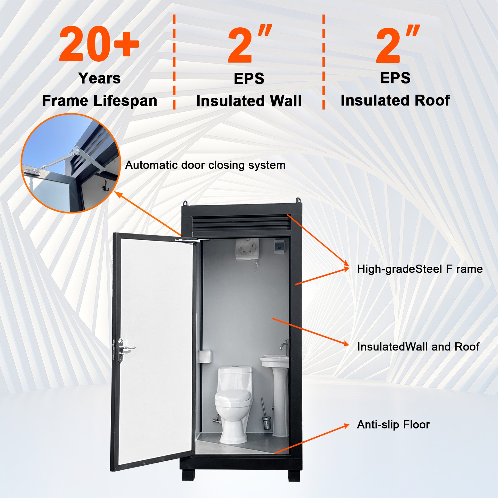 Heavy Duty Steel Portable Toilet Cabin Outdoor Restroom with Sink Light Vent Fan
