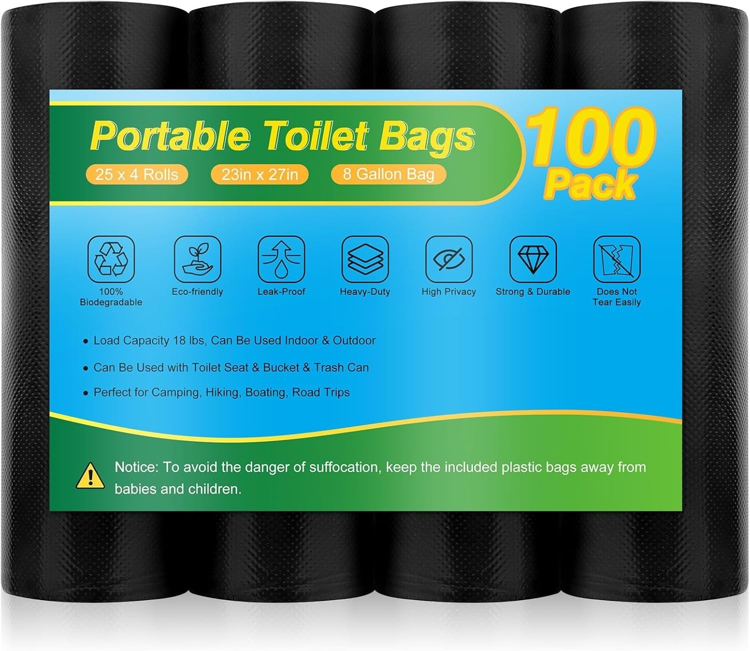 Portable Toilet Bags – 8 Gallon Camping Toilet Bags, Biodegradable Travel Pot…