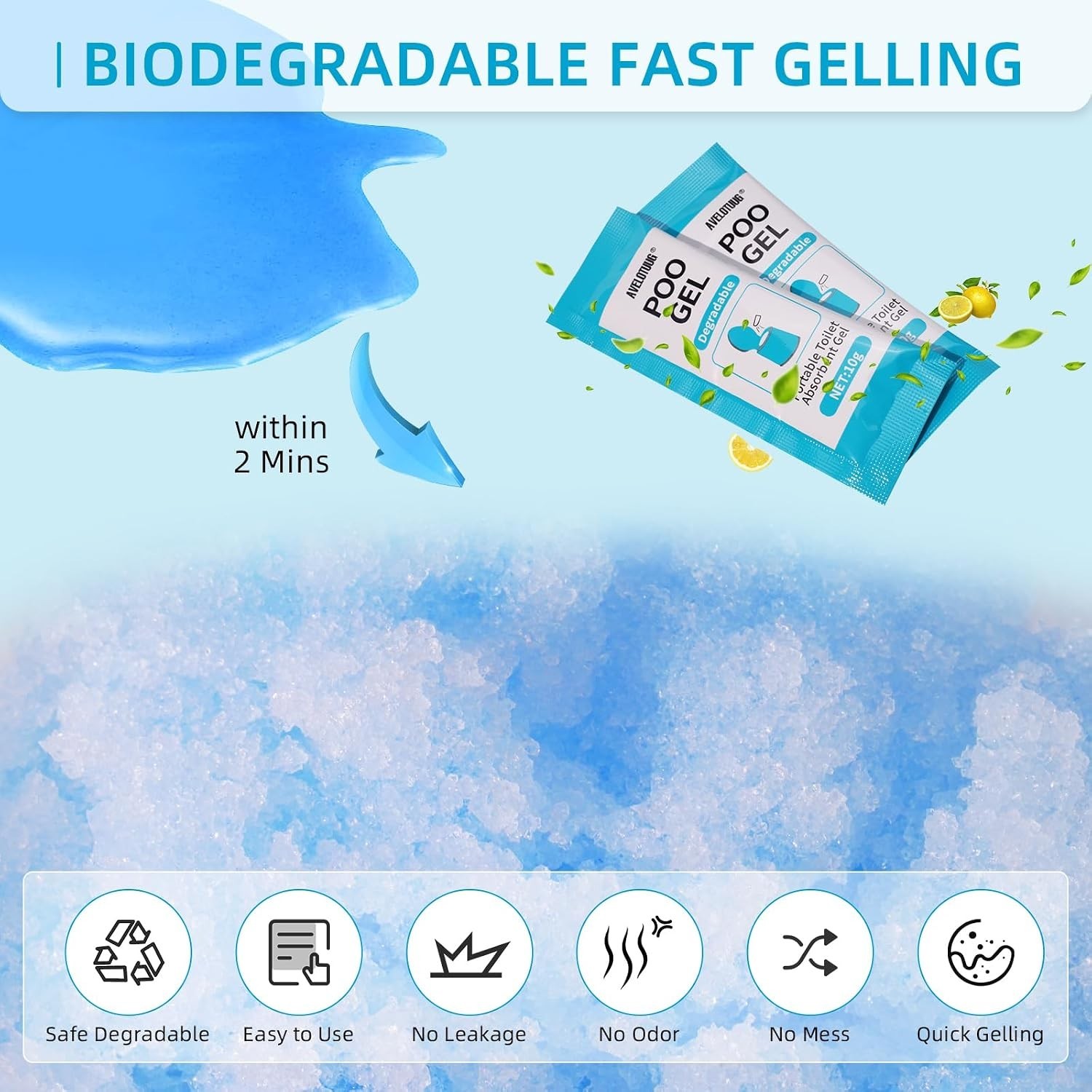 Fast-Acting Deodorizing Gel Powder for Portable Toilets – 25 Packs, Lemon Scent