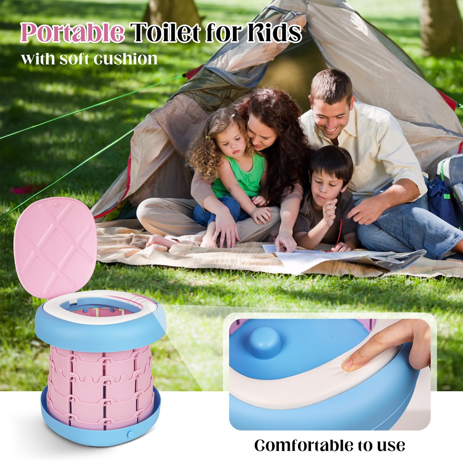 Portable Toilet Camping Foldable Potty for Toddler Adults Kids Travel Potty f…