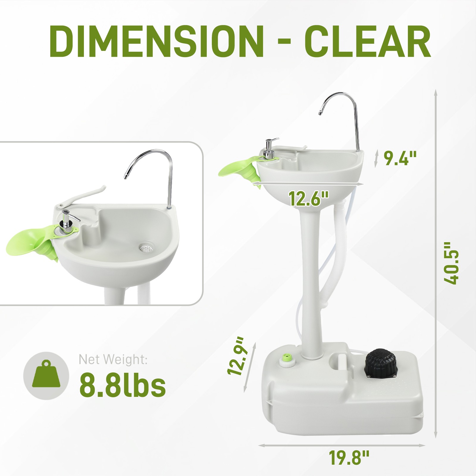 Removable Camping Hygiene Sink Water Tank Wash Basin Portable RV Home w/Wheels