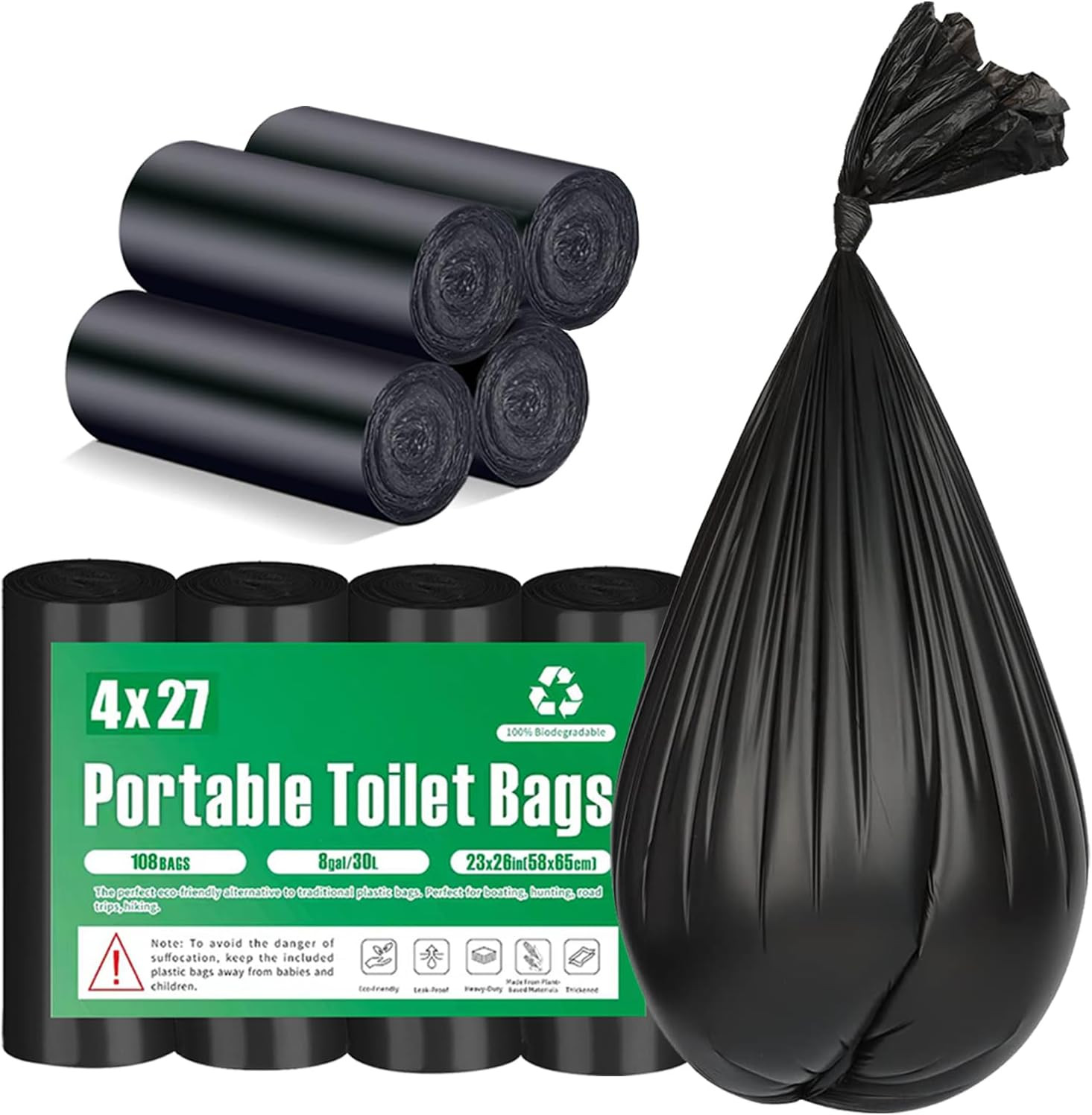 108 Portable Toilet Bags, 8 Gallon Biodegradable Camping Toilet Bags for Portab